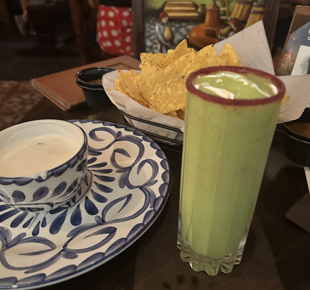 chips and cheese and an avocado margarita