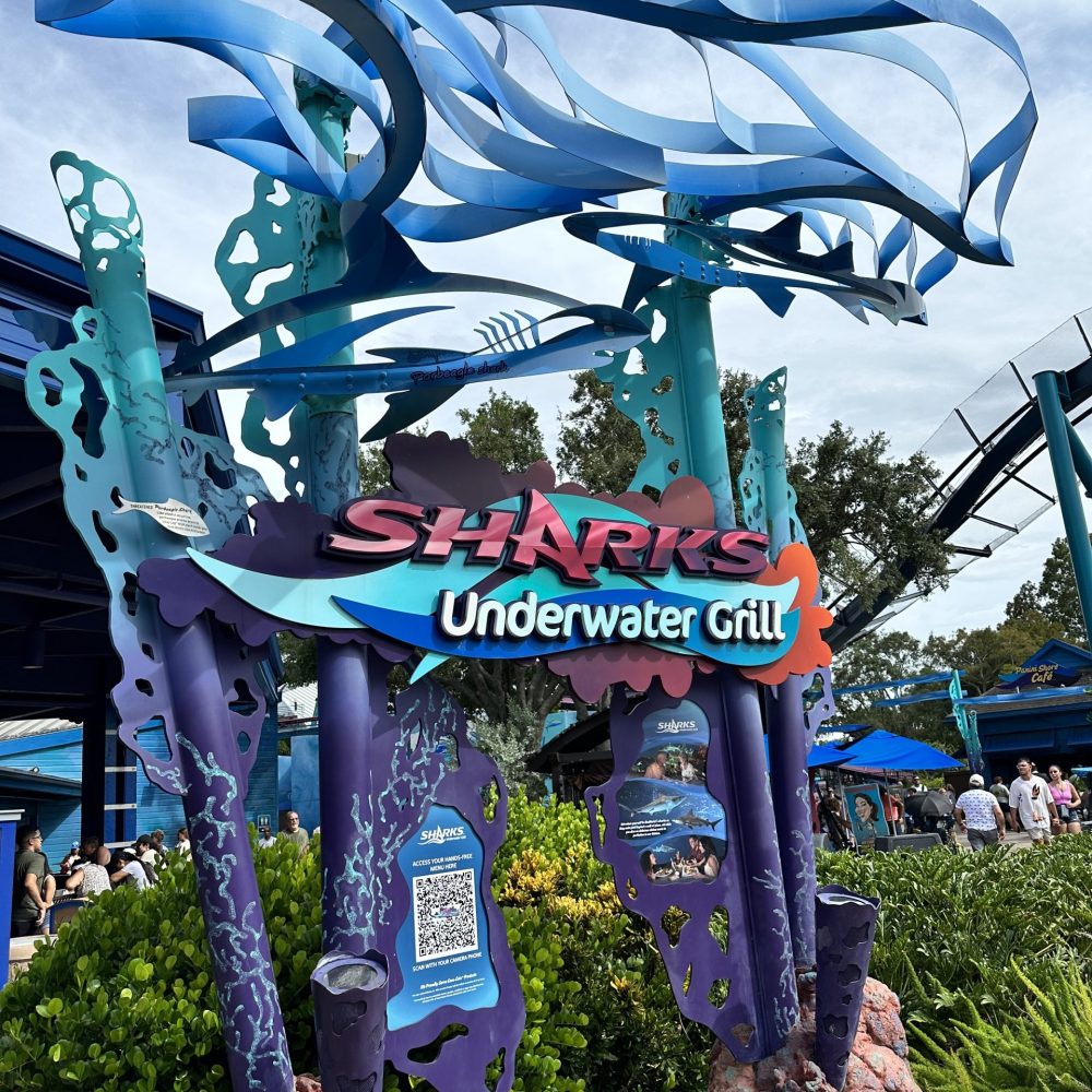 colorful restaurant sign at Seaworld's Sharks underwater grill