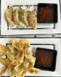fried dumplings and crab rangoon at twenty pho hour