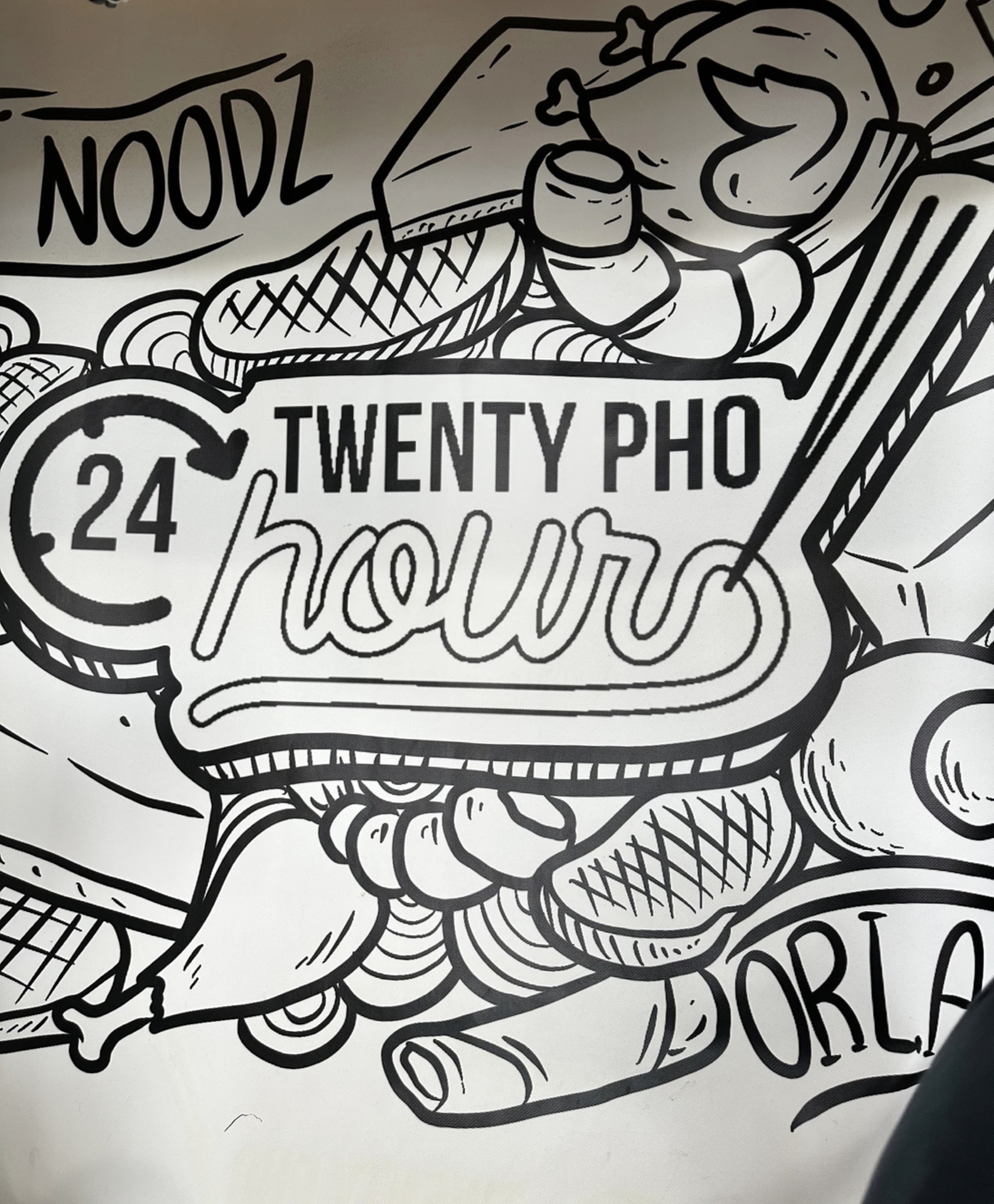 black and white design for twenty pho hour noodle bar