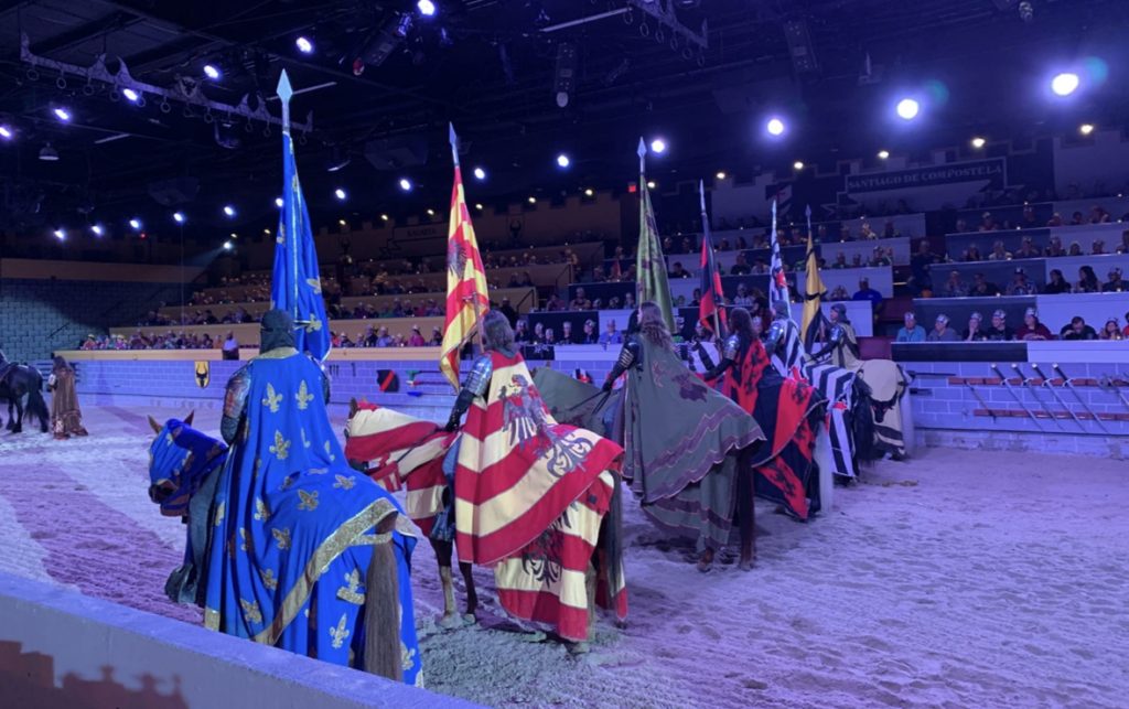 6 colorful knights on horseback at medieval times orlando